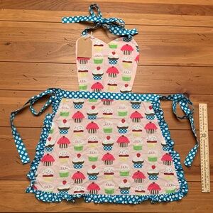 Child’s Cupcake Print Apron with Blue Polka Dots - NWT